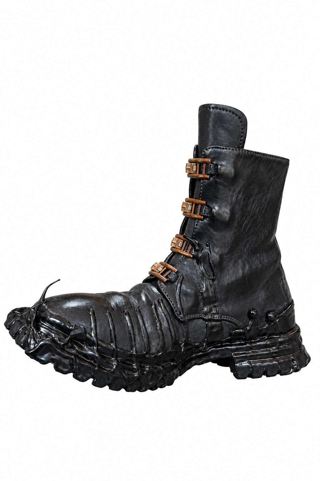 Carol Christian Poell Object Dyed Goodyear Gravity Drip Cockle Combat in black, view 6
