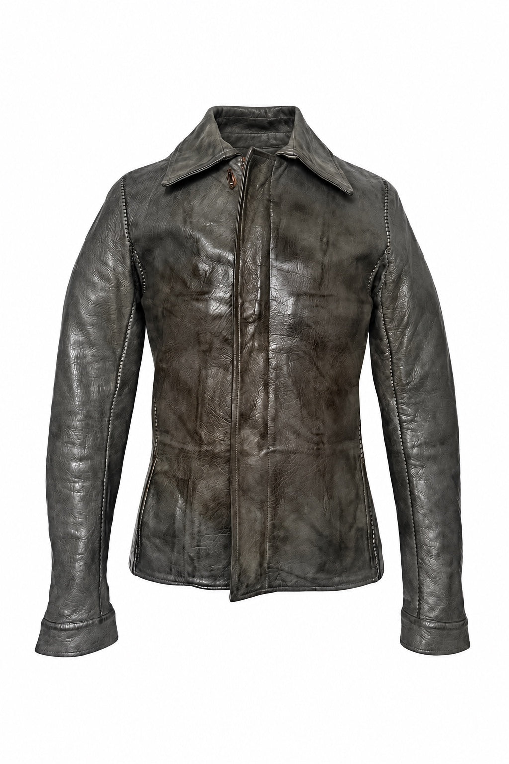 Carol Christian Poell Object Dyed Lined Overlock Leather Jacket in grey — front view