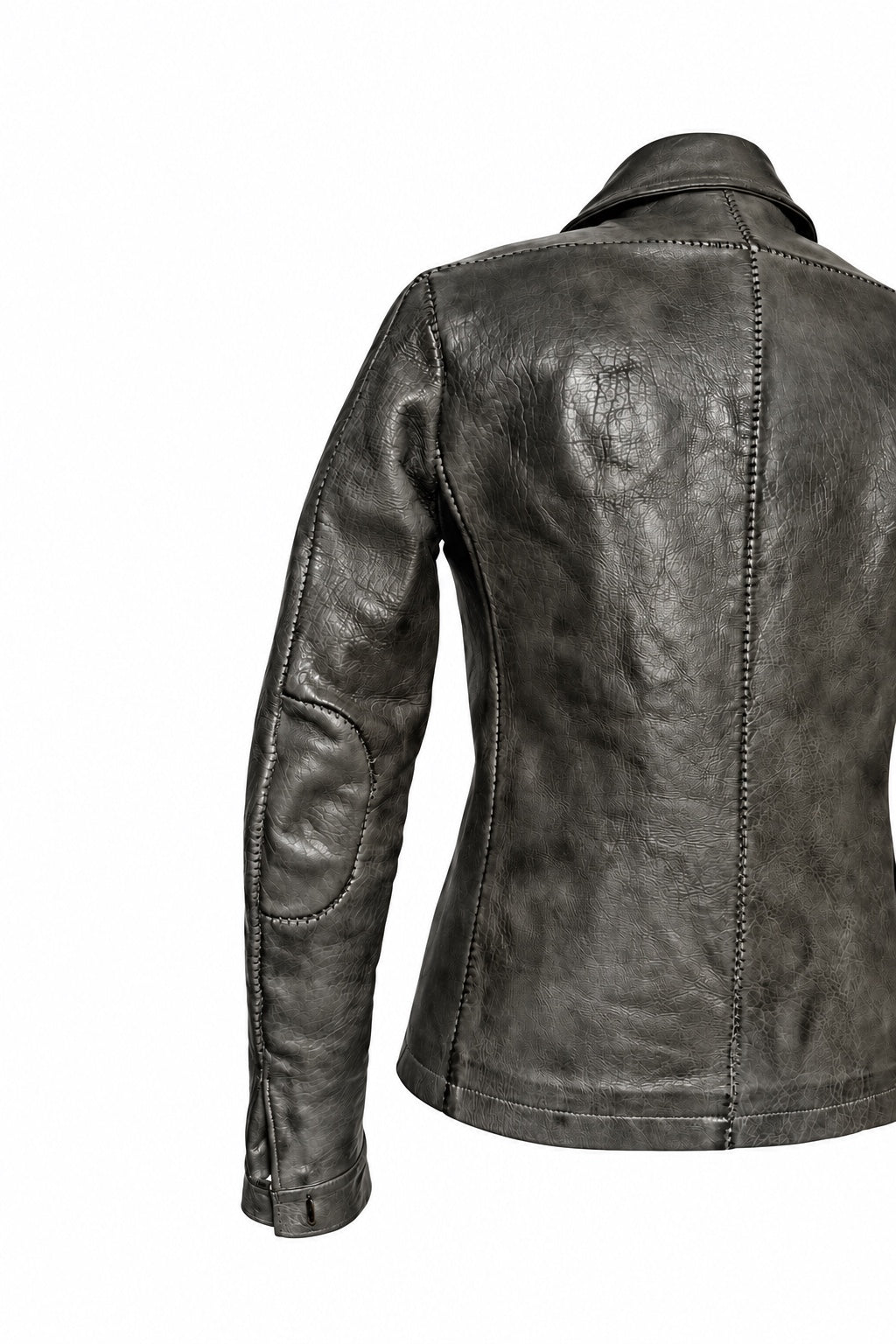 Carol Christian Poell Object Dyed Lined Overlock Leather Jacket in grey — rear overlock seam and elbow detail