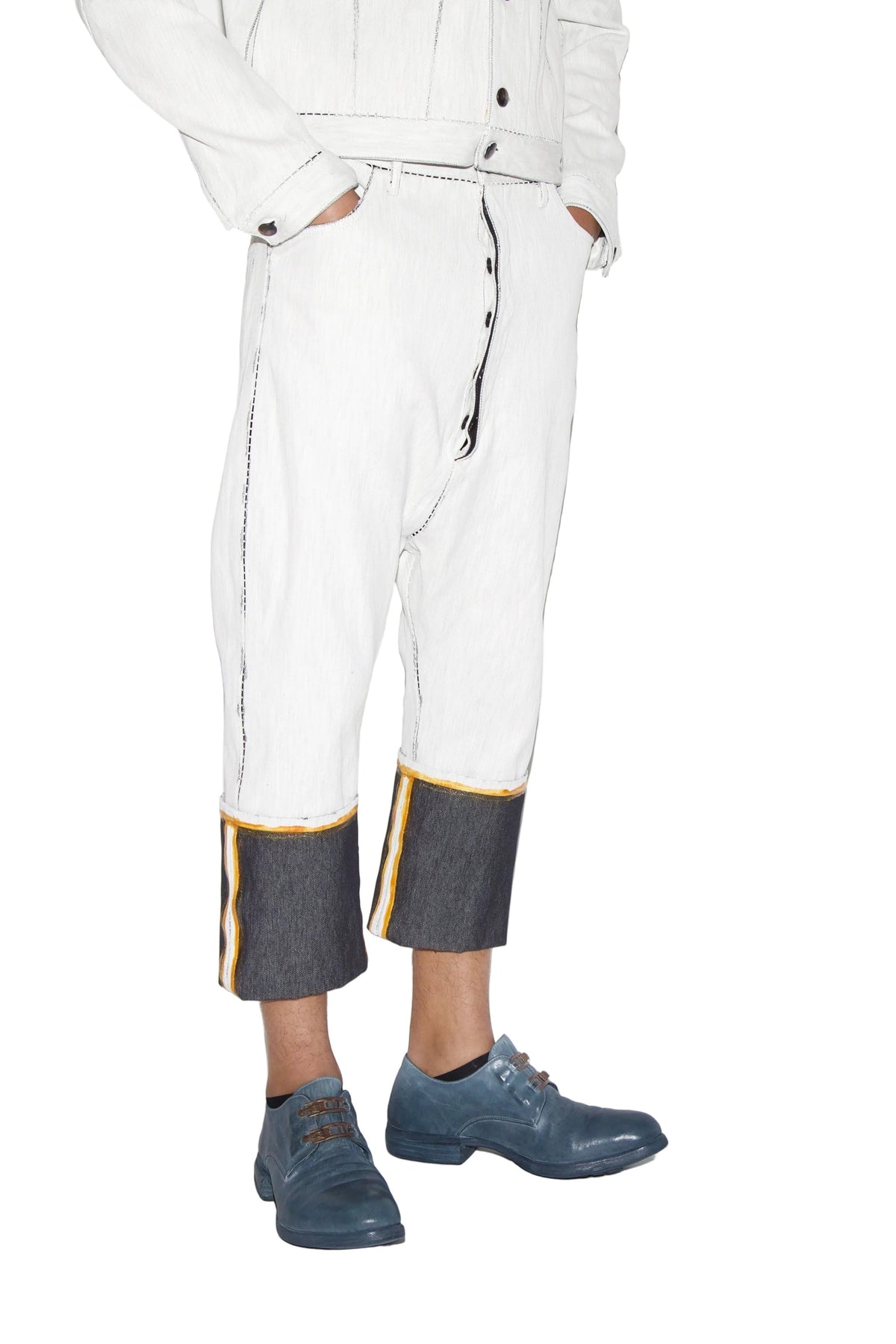 New Collection from Carol Christian Poell.

Person wearing Carol Christian Poell Gloop White Denim, Worn with Carol Christian Poell Blue Cockle Derby shoes.