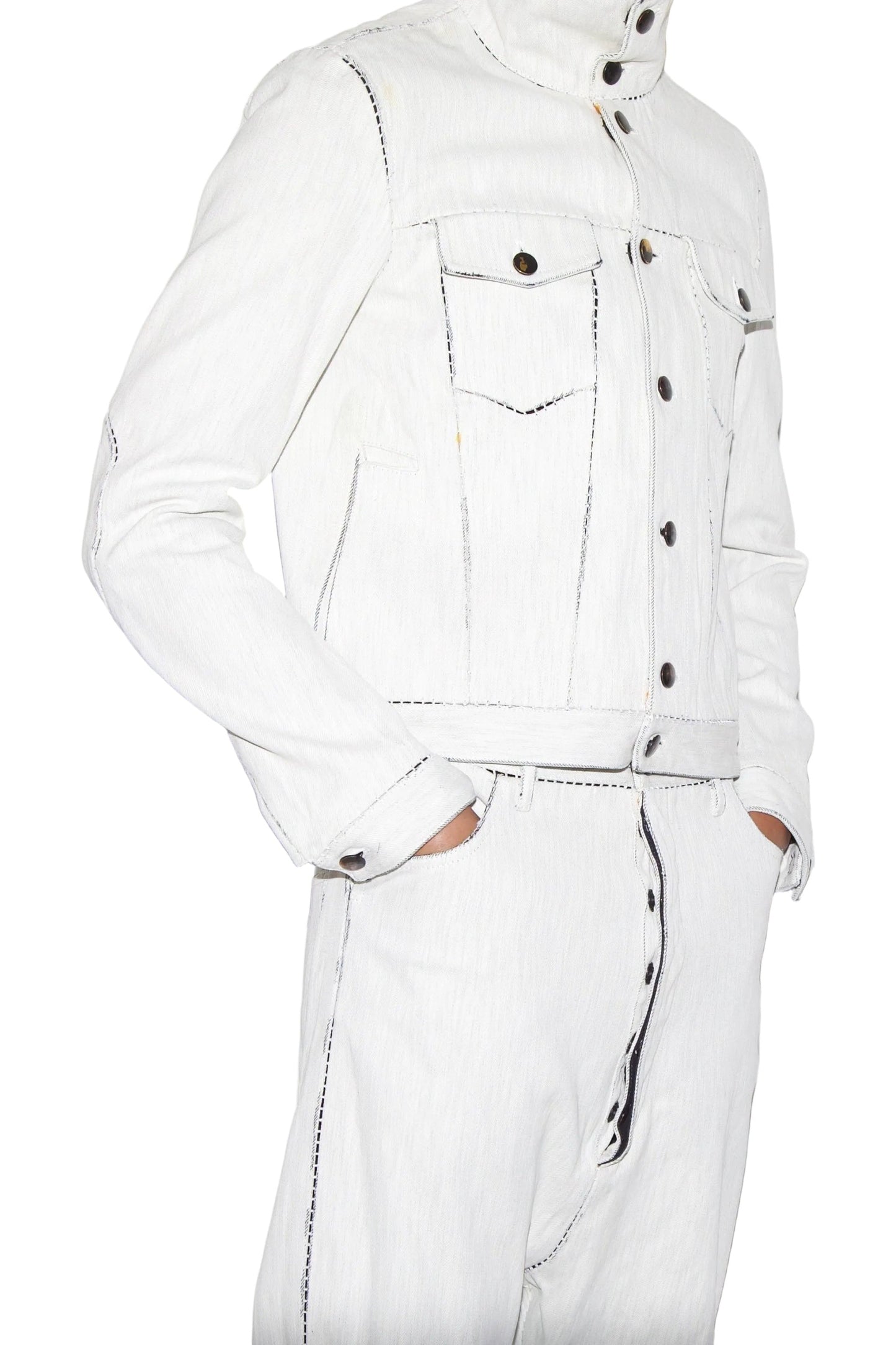 New Collection from Carol Christian Poell.

Person wearing Gloop White Denim Jacket, and White Denim Jeans.