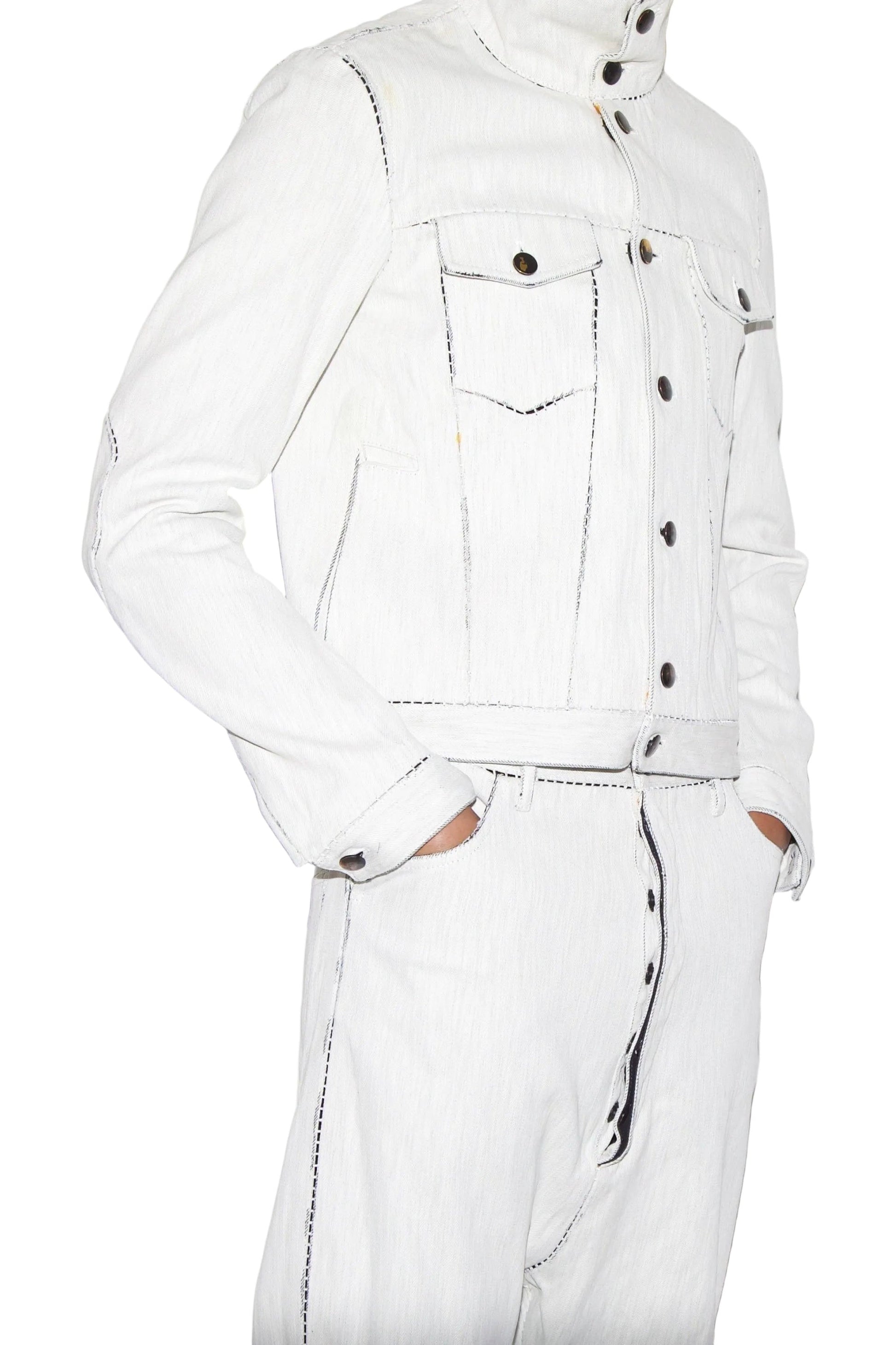 New Collection from Carol Christian Poell.

Person wearing Gloop White Denim Jacket, and White Denim Jeans.