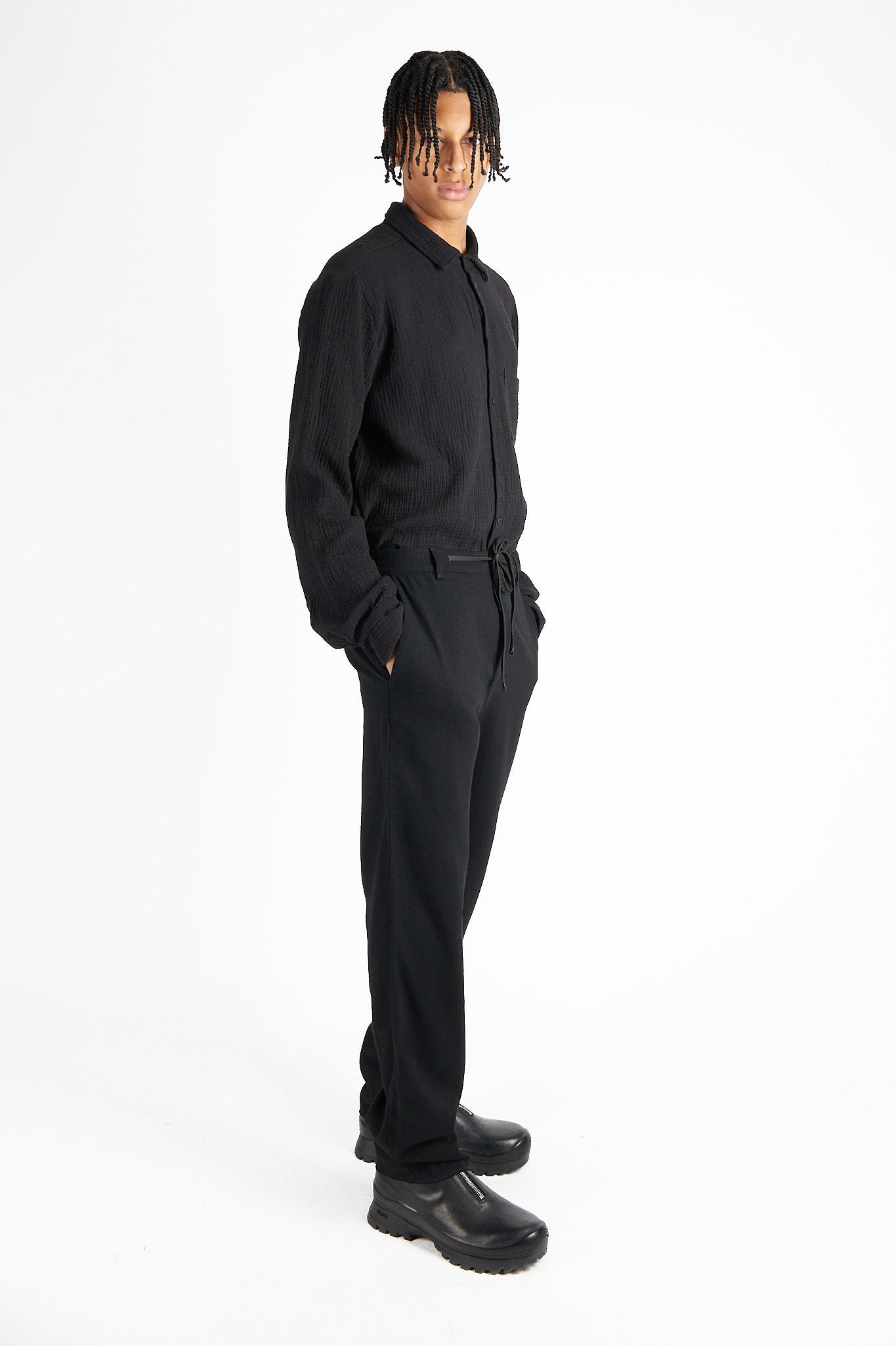 Drawstring Pants with Asymmetric Back Seam