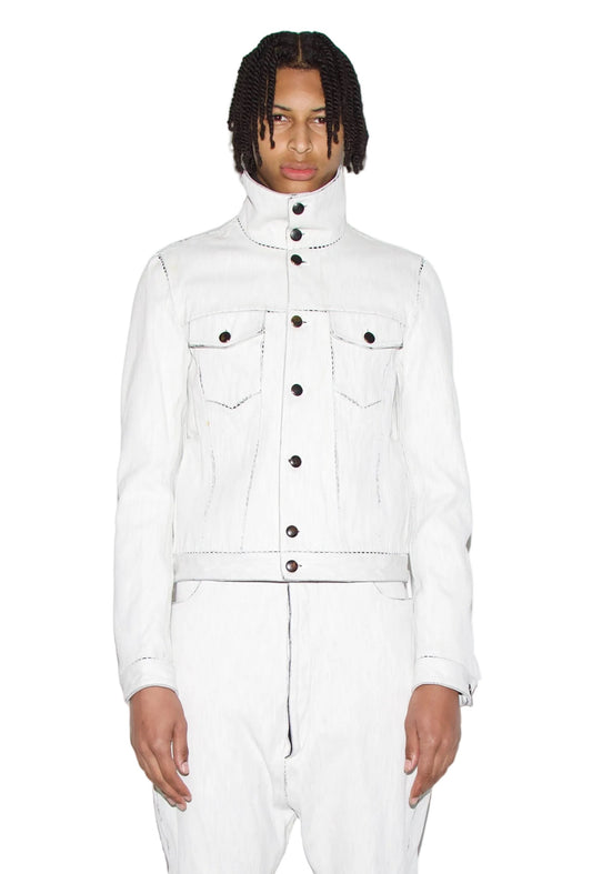 New Collection from Carol Christian Poell.

Person wearing Gloop White Denim Jacket, and White Denim Jeans by Carol Christian Poell.