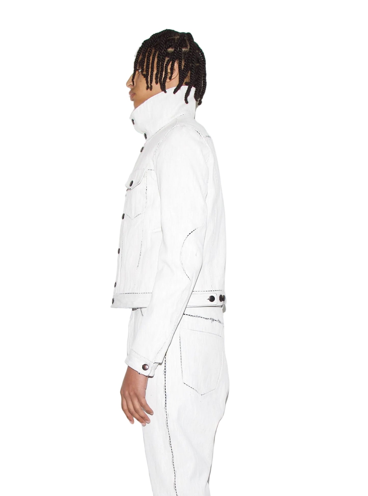 New Collection from Carol Christian Poell.

Person wearing Gloop White Denim Jacket, and White Denim Jeans.
