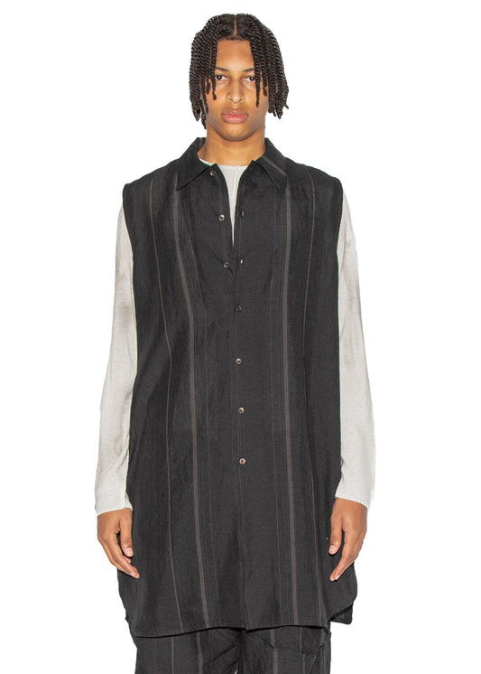 Relaxed Fit Sleeveless Hand Woven Long Shirt
