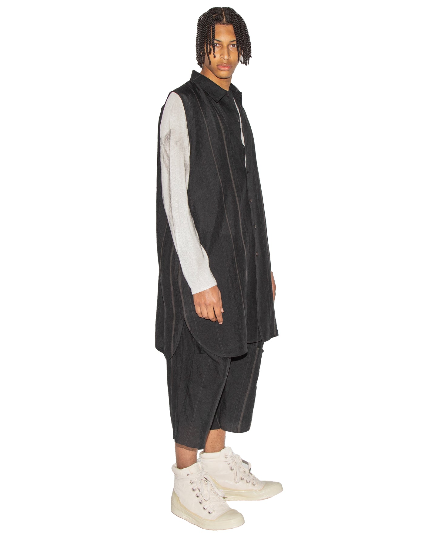Relaxed Fit Sleeveless Hand Woven Long Shirt