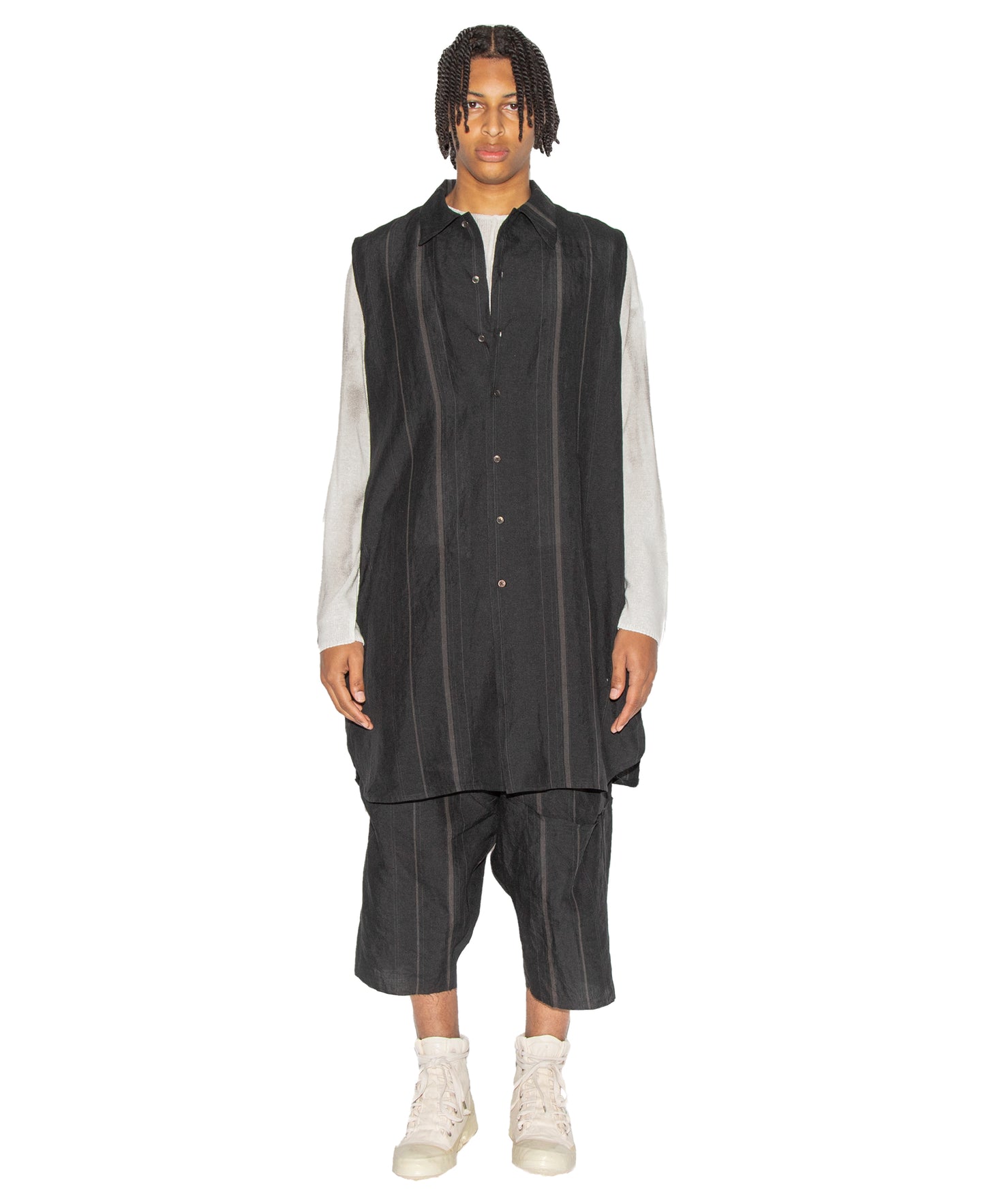 Relaxed Fit Sleeveless Hand Woven Long Shirt