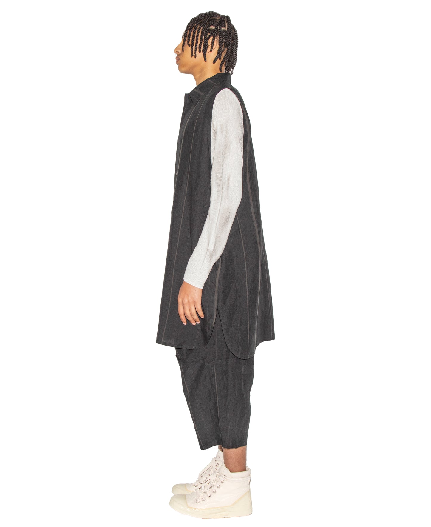 Relaxed Fit Sleeveless Hand Woven Long Shirt