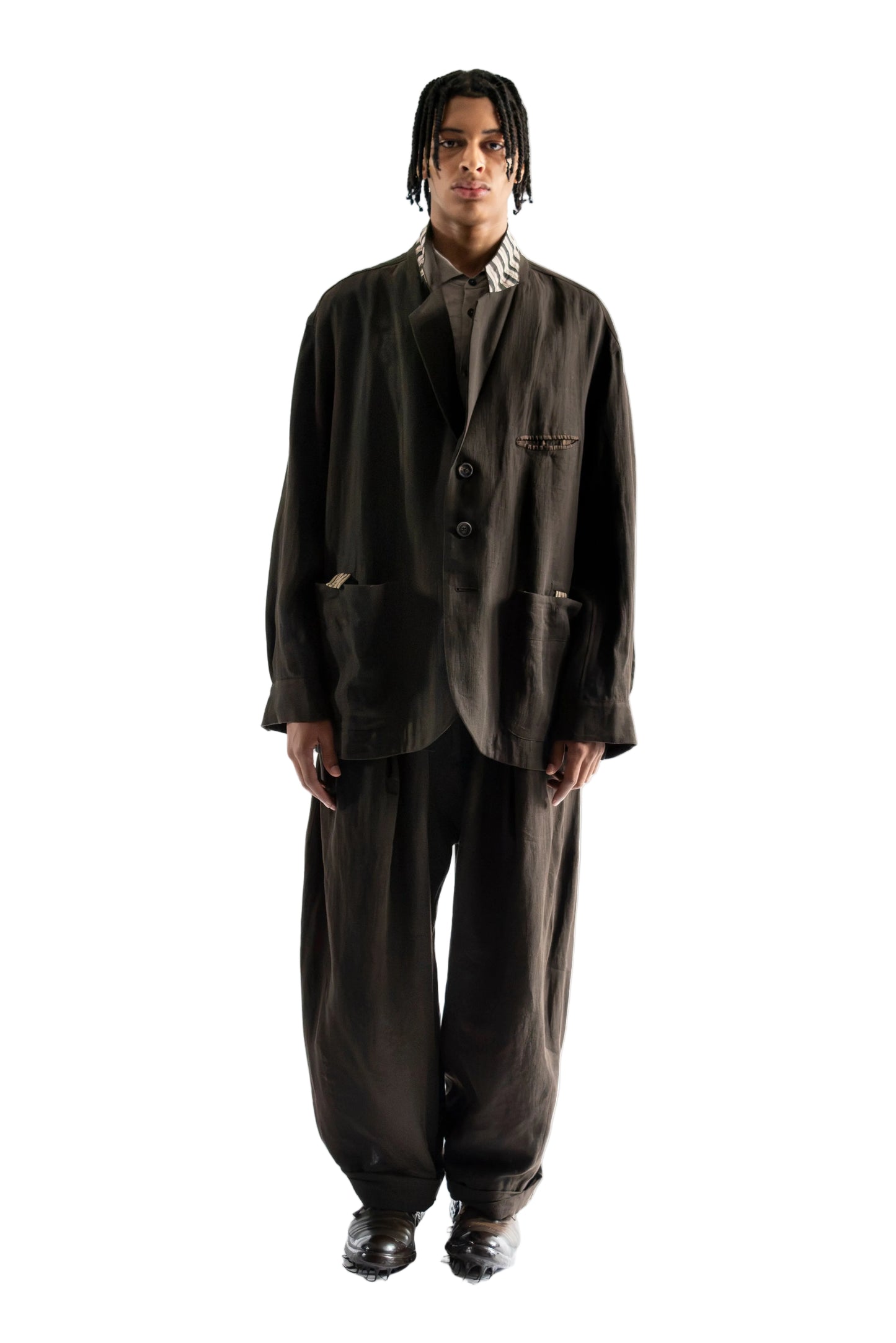 Stand Collar Three Button Blazer