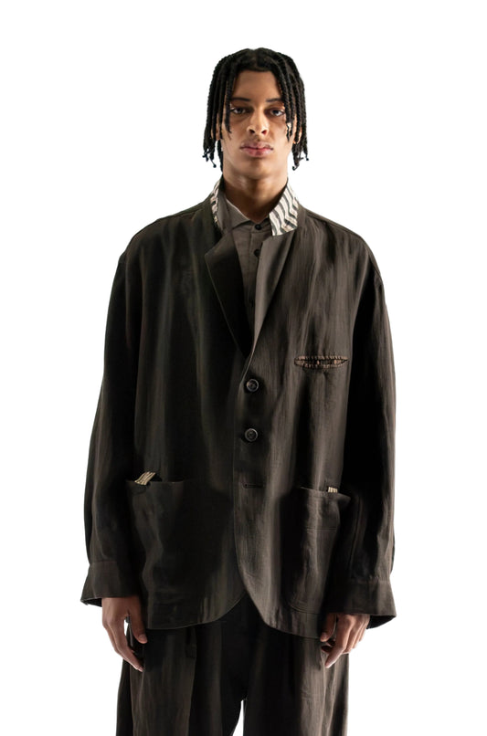 Stand Collar Three Button Blazer