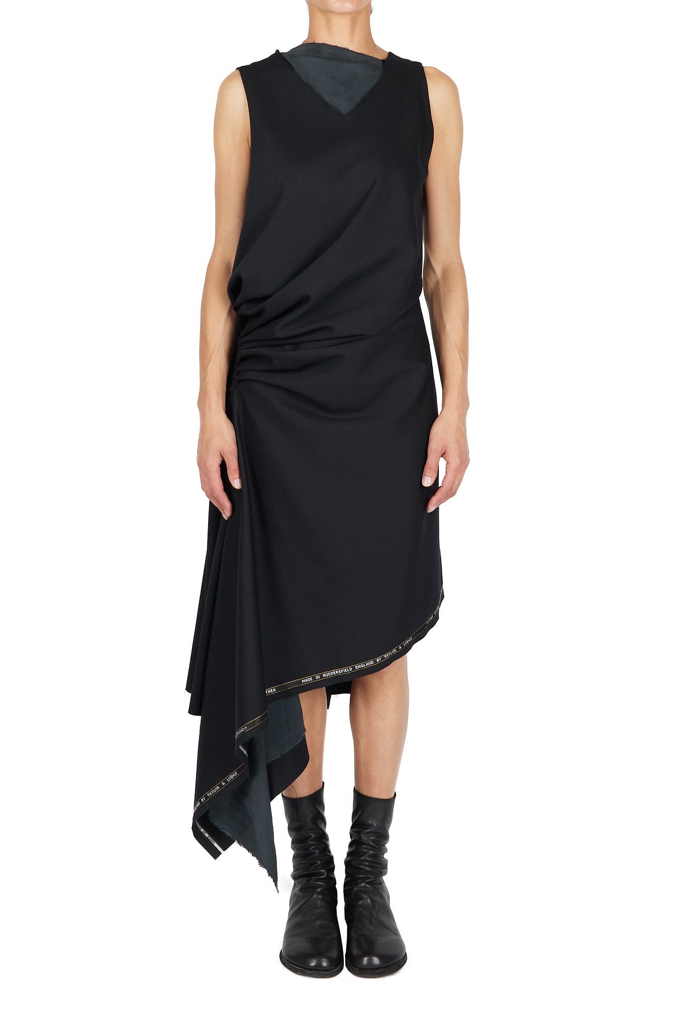 Side Pleat Wool Dress