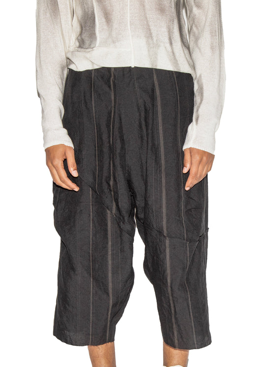 Hand Woven Striped Low Crotch Patch Wide Trouser