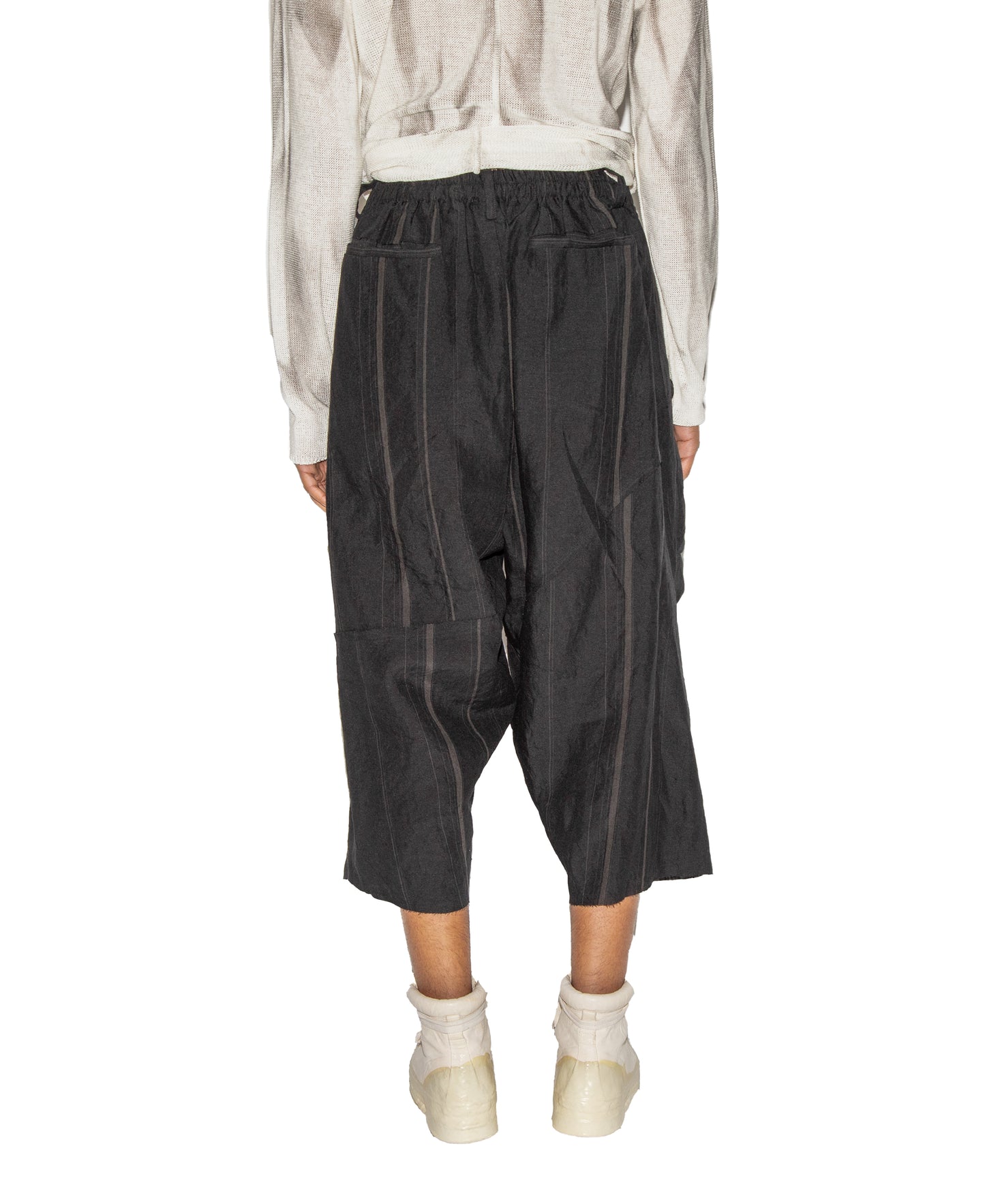 Hand Woven Striped Low Crotch Patch Wide Trouser