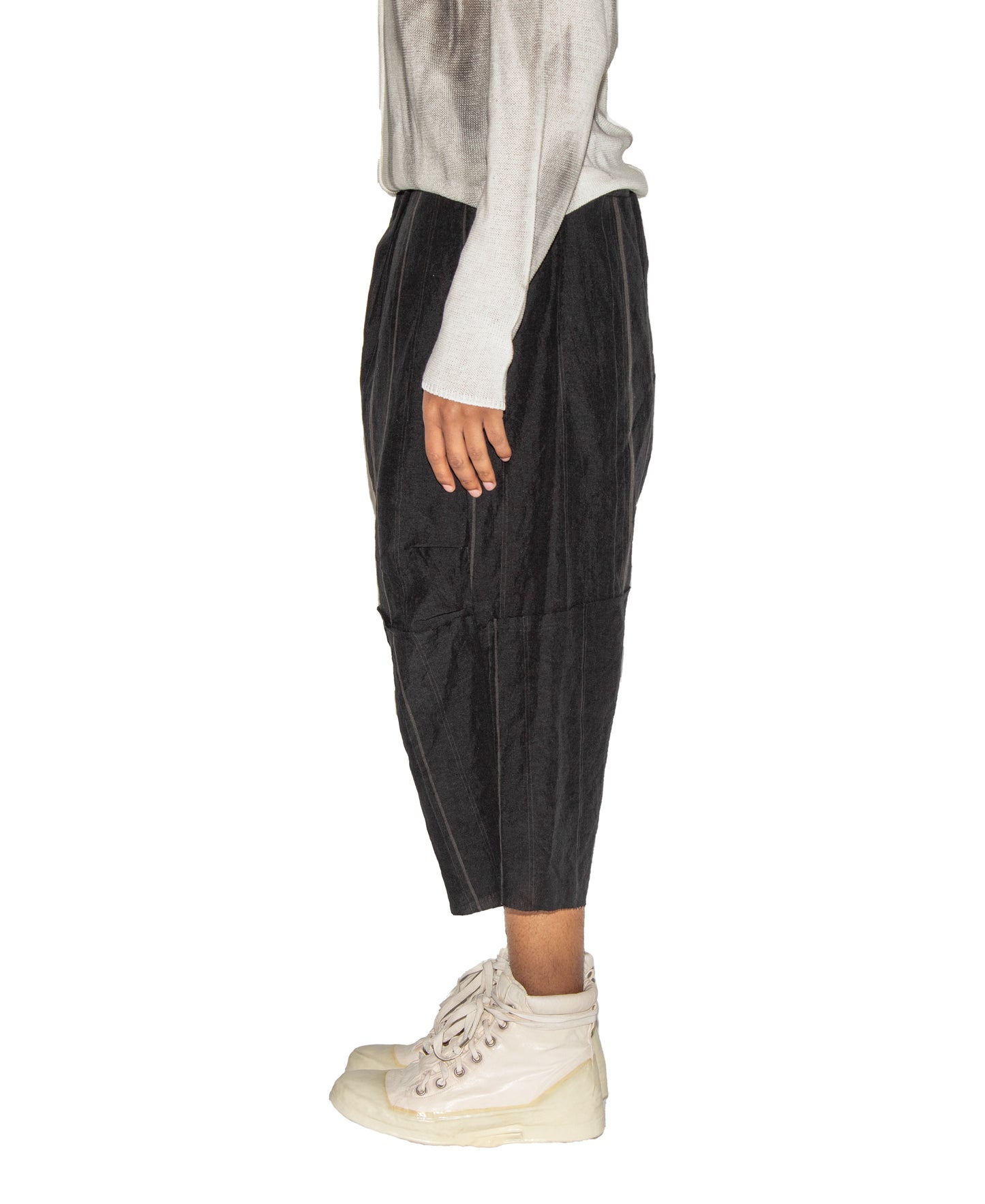 Hand Woven Striped Low Crotch Patch Wide Trouser