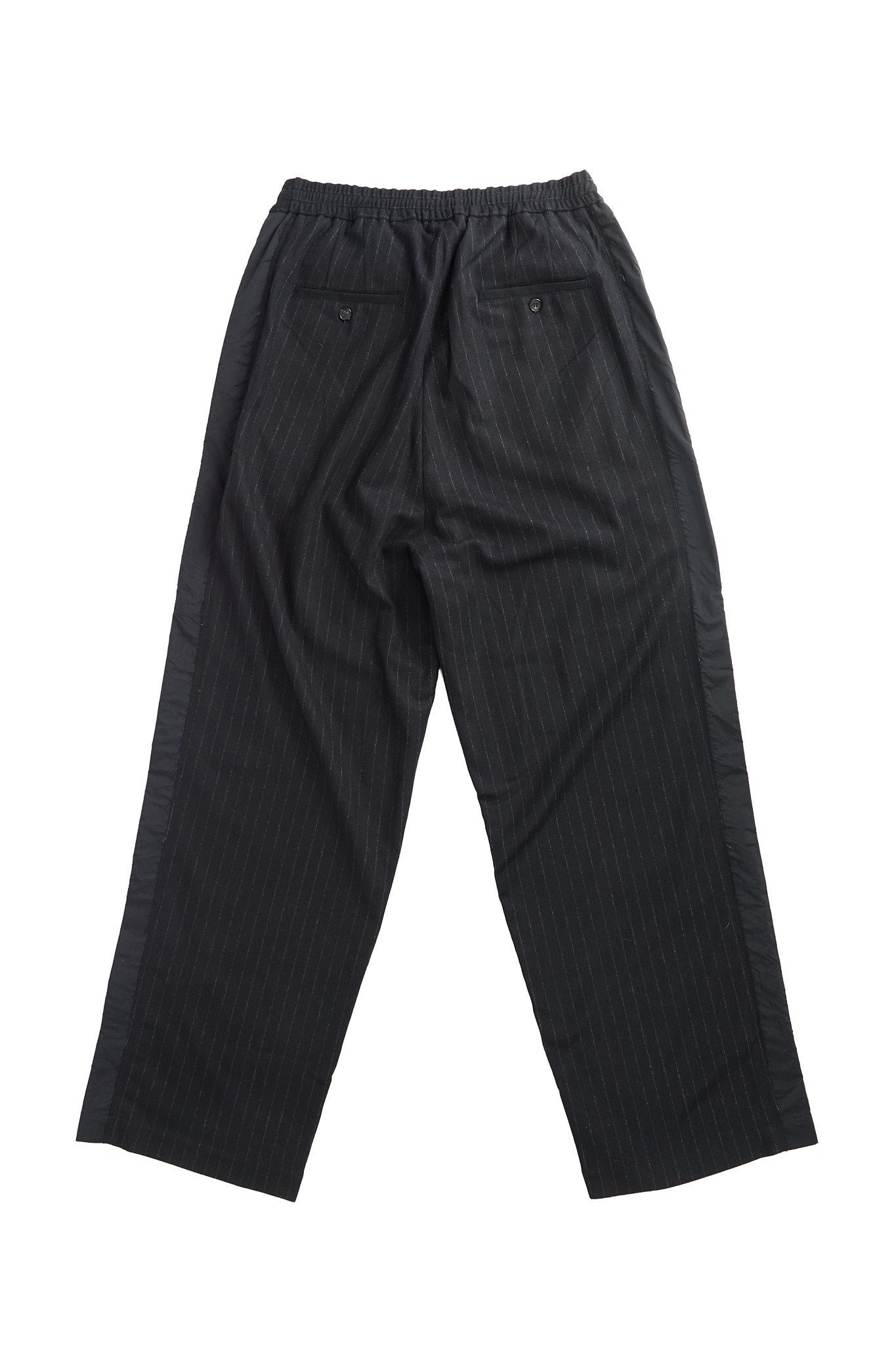 Pinstripe Wide Wool Trousers with Raw Cut Seam