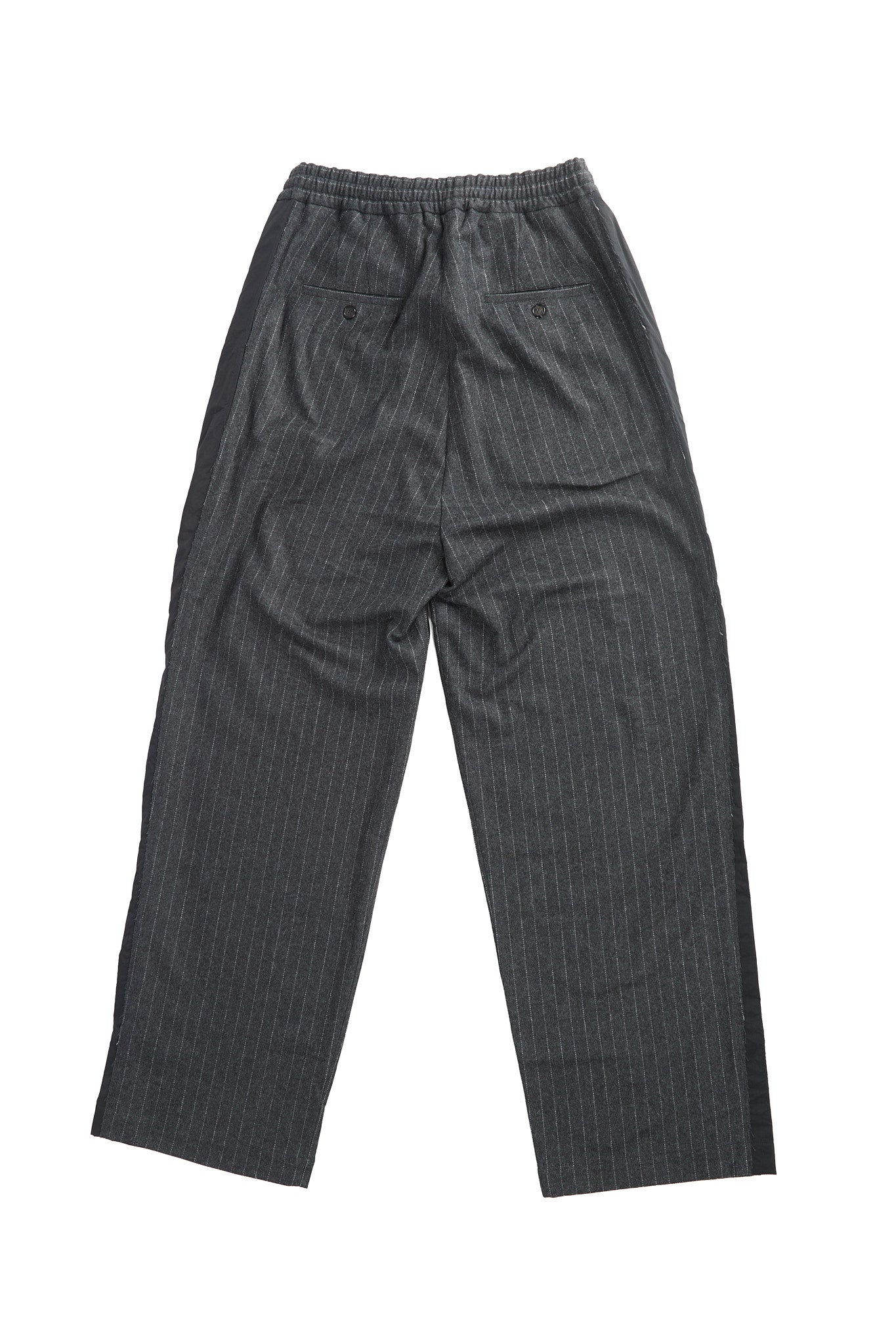 Pinstripe Wide Wool Trousers with Raw Cut Seam