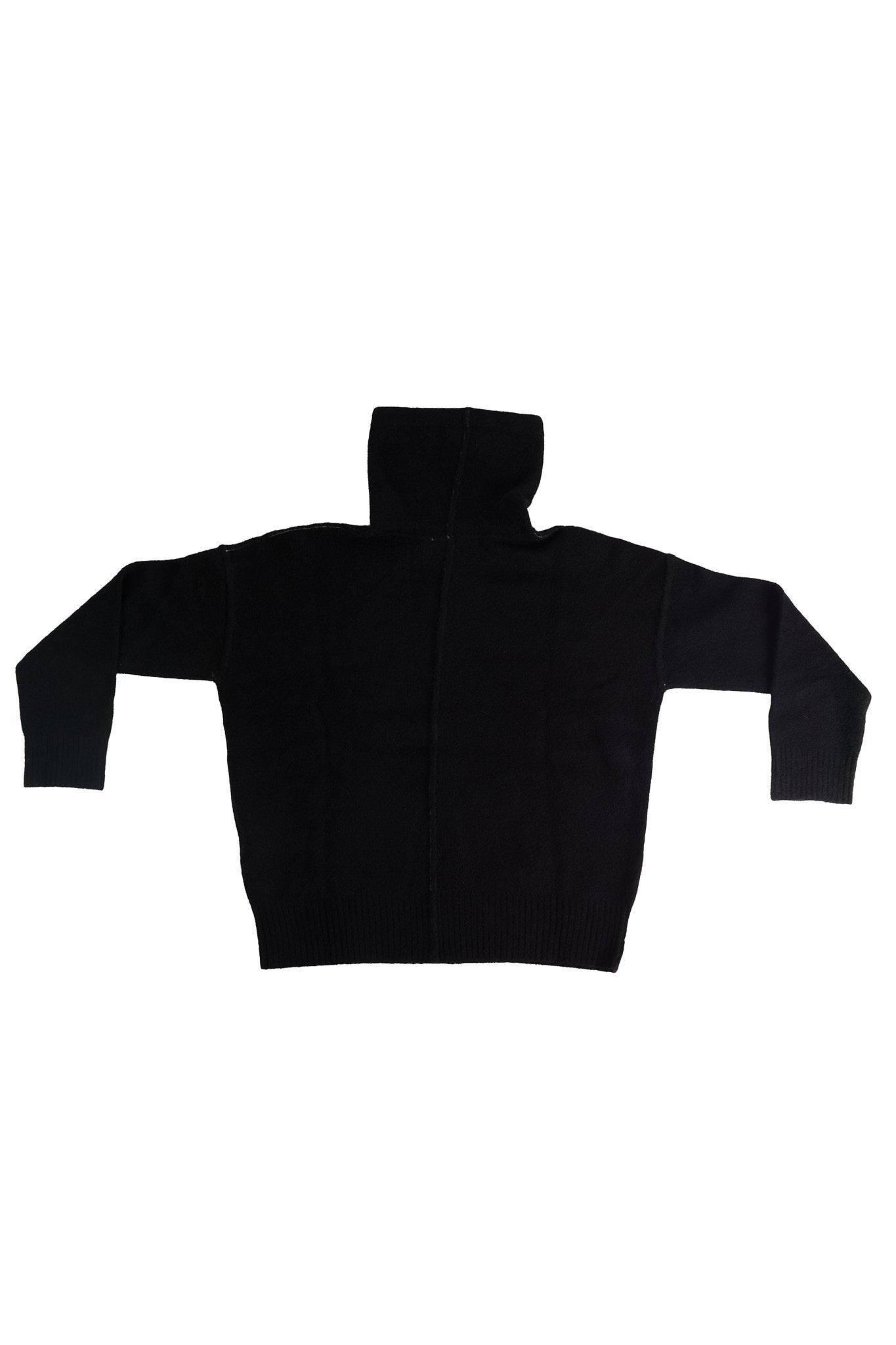 Yak Funnel Neck Sweater with Front Seam and Drawstring