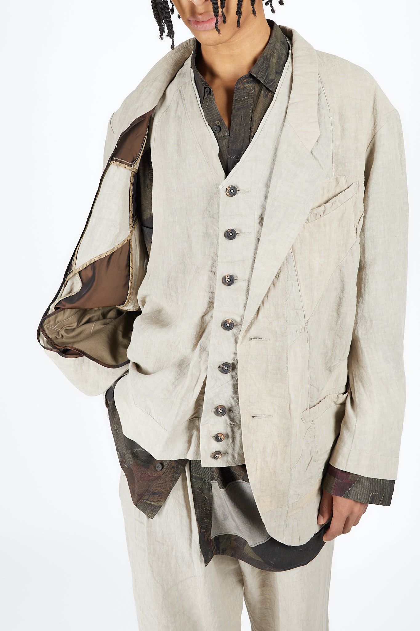 Hidden Patchwork 2 Button Jacket