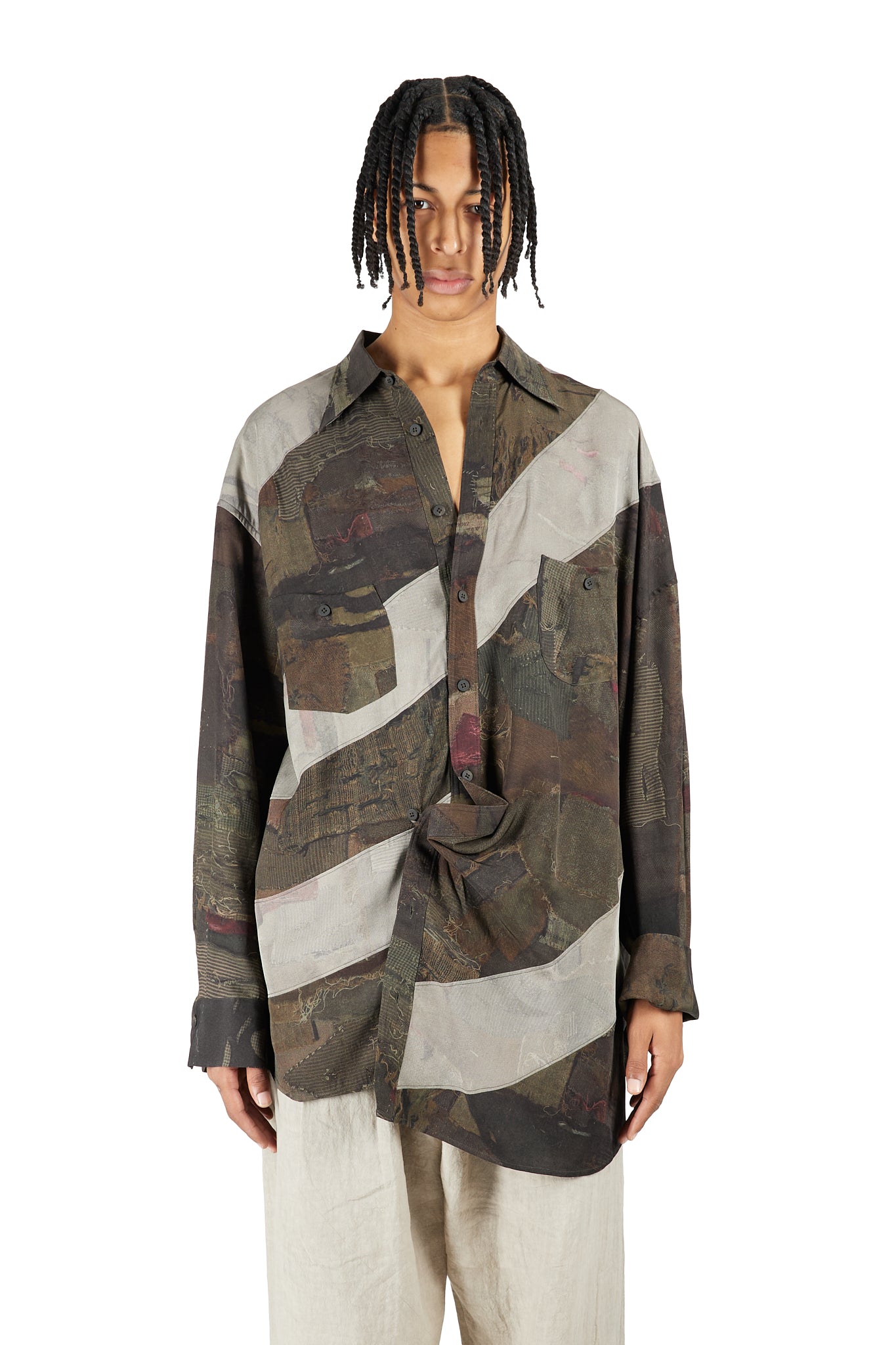 Digital Print Asymmetric Long Shirt