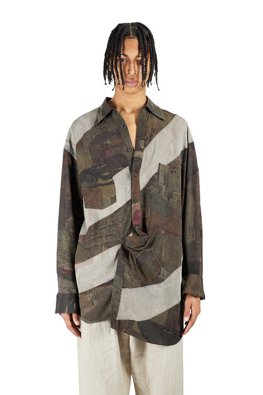 Digital Print Asymmetric Long Shirt