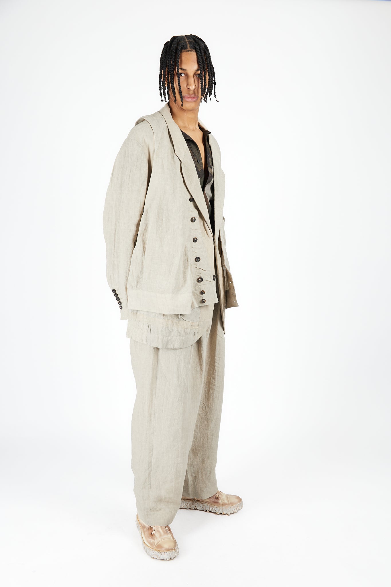 Front Pleats Wide Leg Trousers