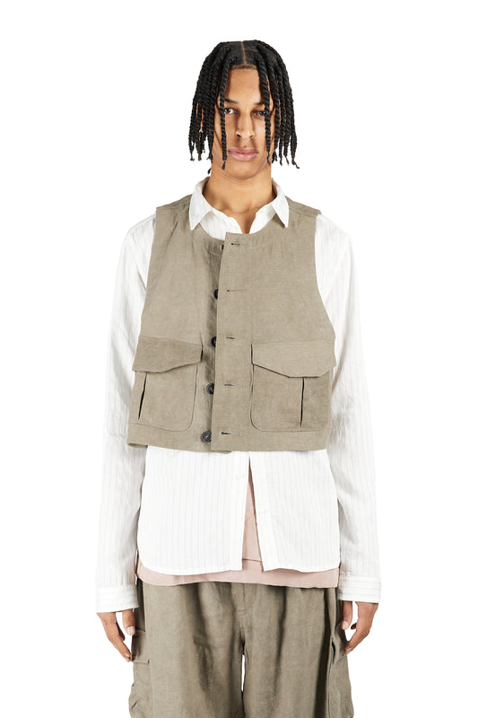 Cropped Collarless Waistcoat