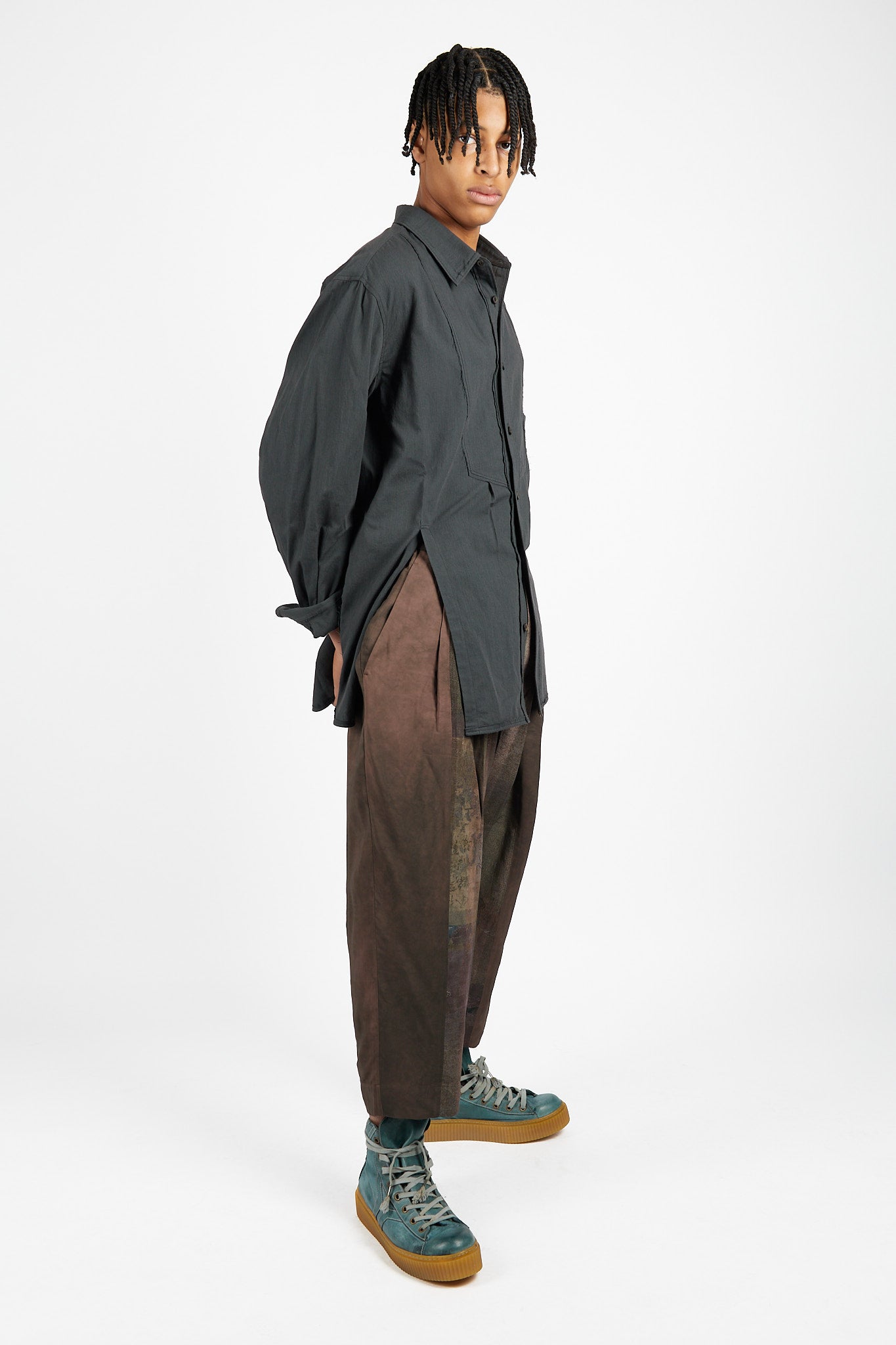 Pleated Drop-Crotched Trousers