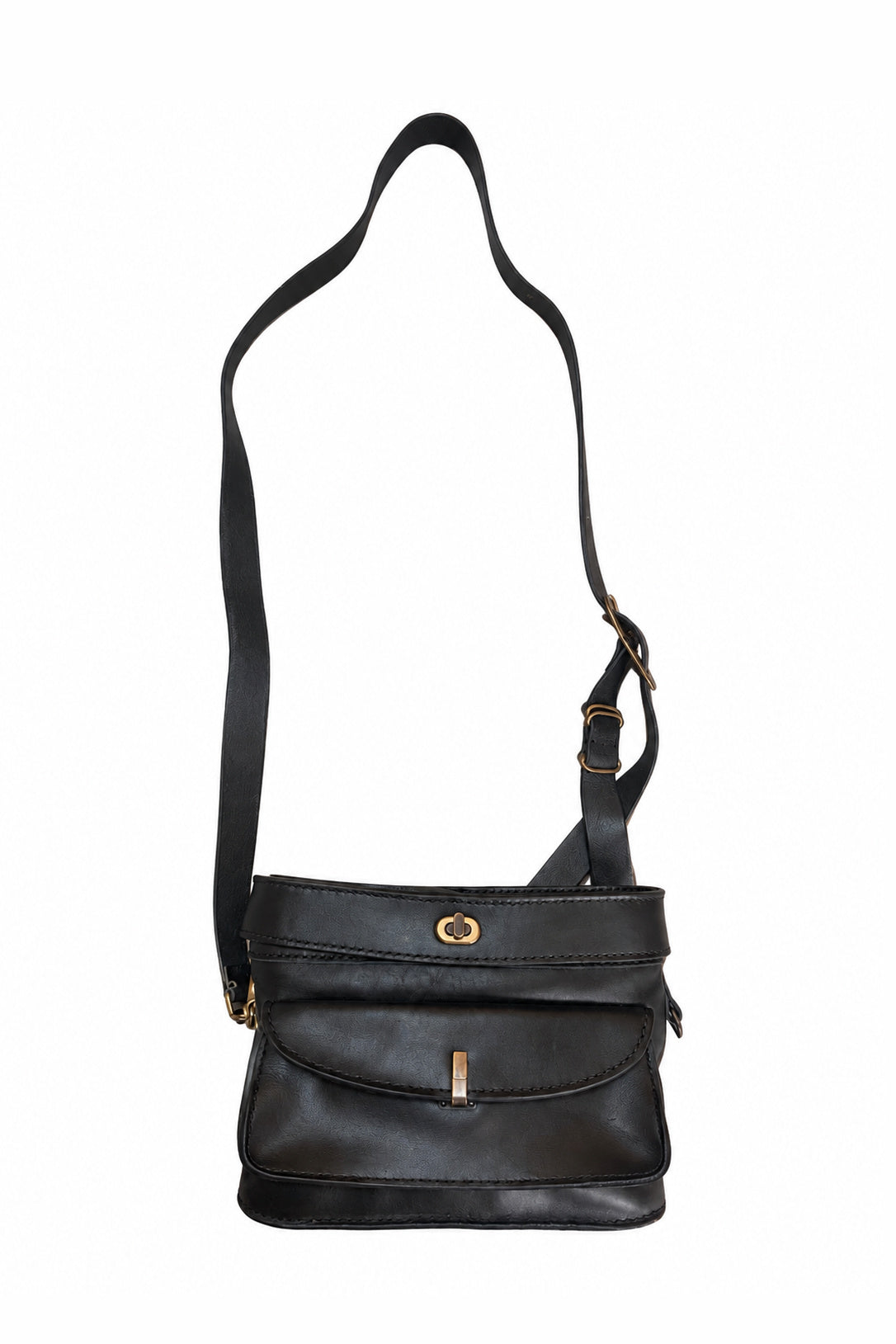Ziggy Chen Leather Messtin Box Bag in black — overall front view
