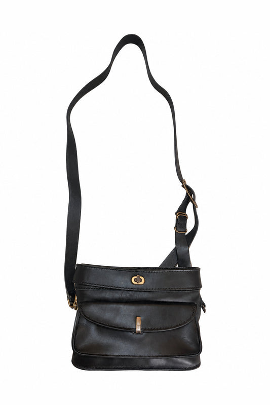 Ziggy Chen Leather Messtin Box Bag in black — overall front view