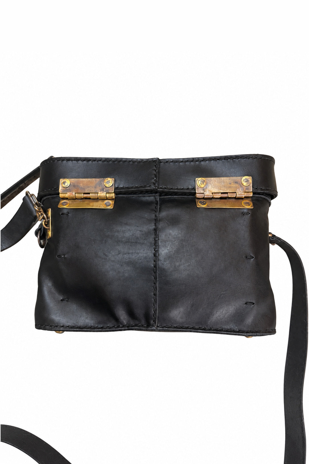 Ziggy Chen Leather Messtin Box Bag in black — reverse and frame hinge view