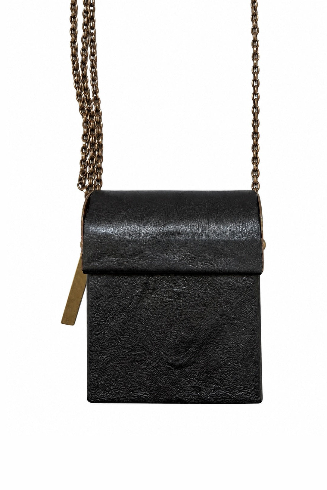 Ziggy Chen Leather Brass Frame Box Pouch in black — front view