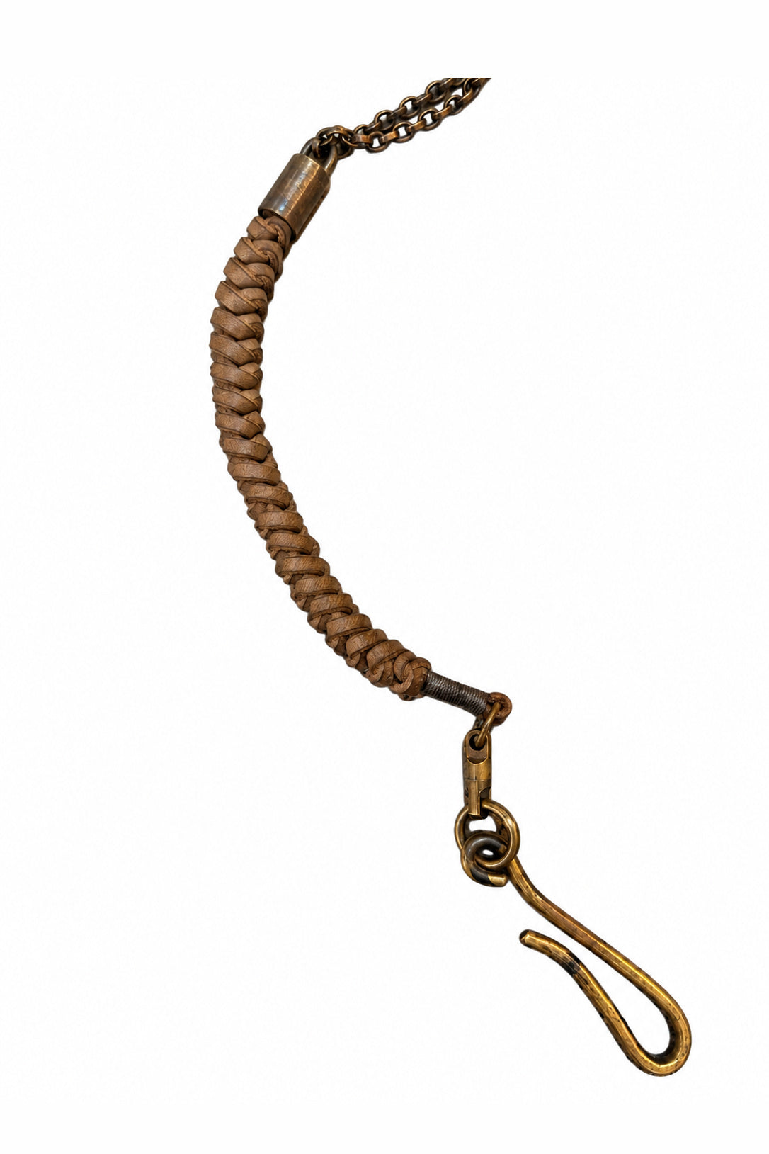Ziggy Chen Leather Braid Wallet Chain in brown — braided leather and chain detail