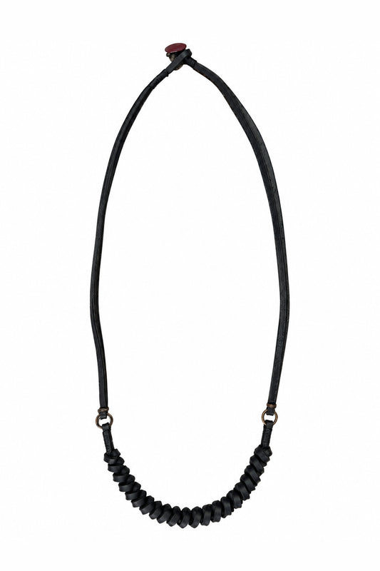 Ziggy Chen Leather Braid Necklace in black — overall view