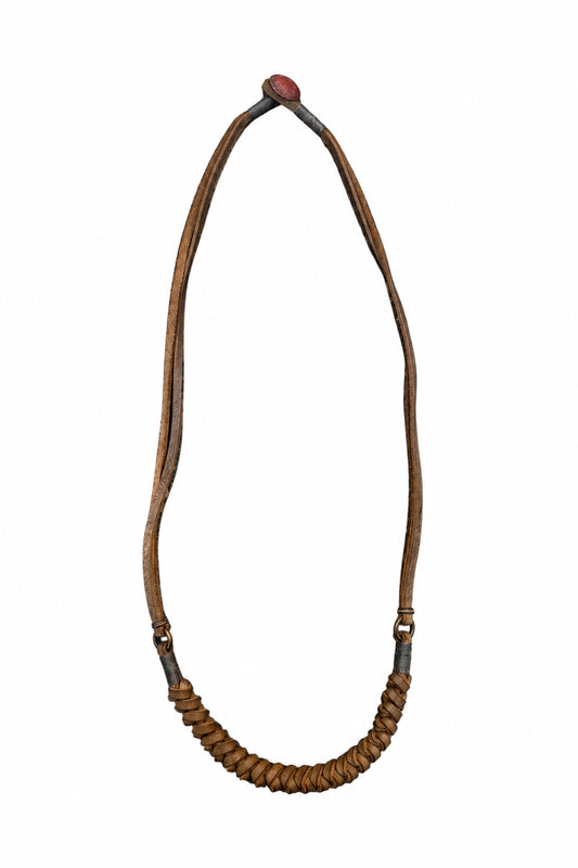 Ziggy Chen Leather Braid Necklace in brown — overall view