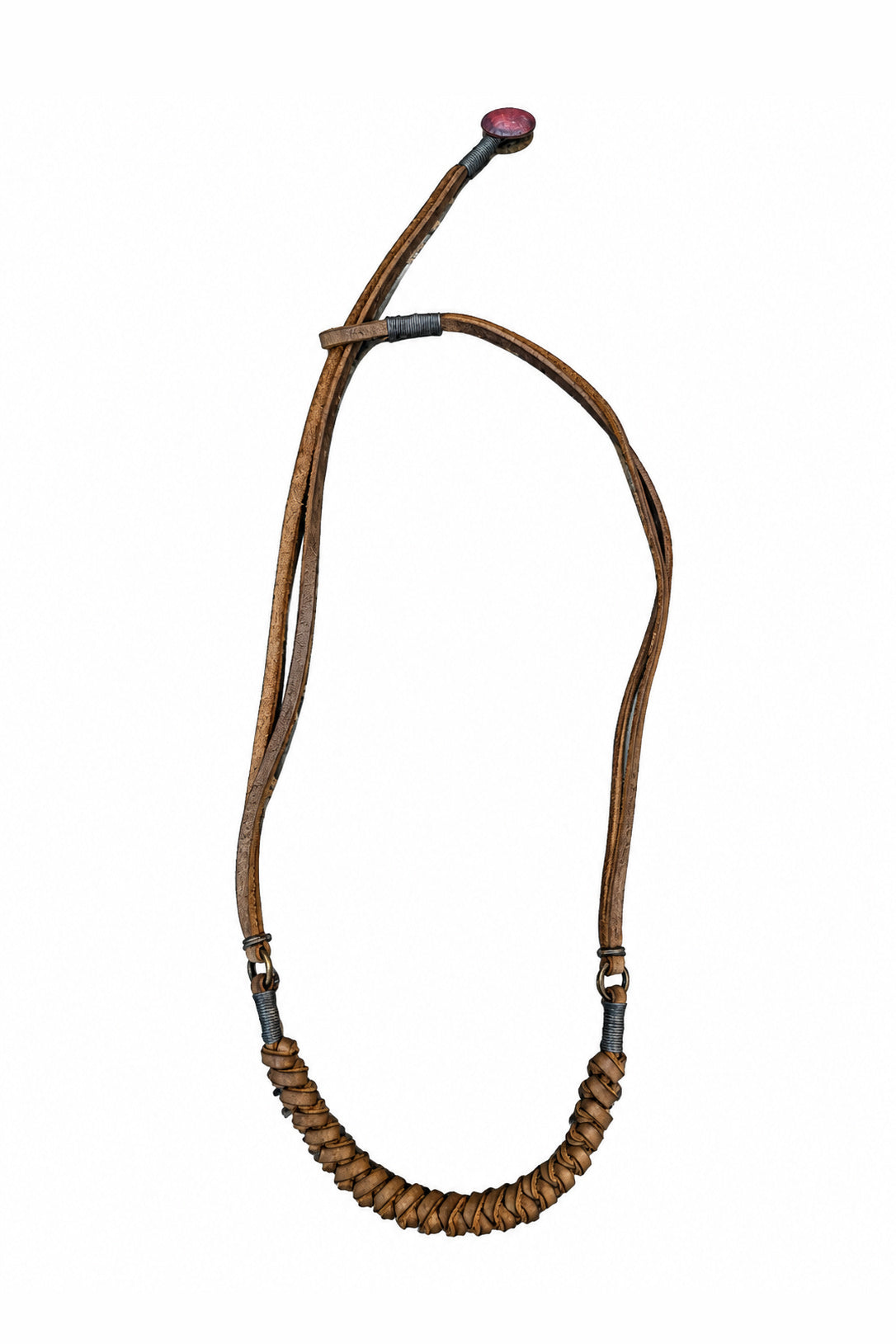 Ziggy Chen Leather Braid Necklace in brown — adjustable loop closure detail