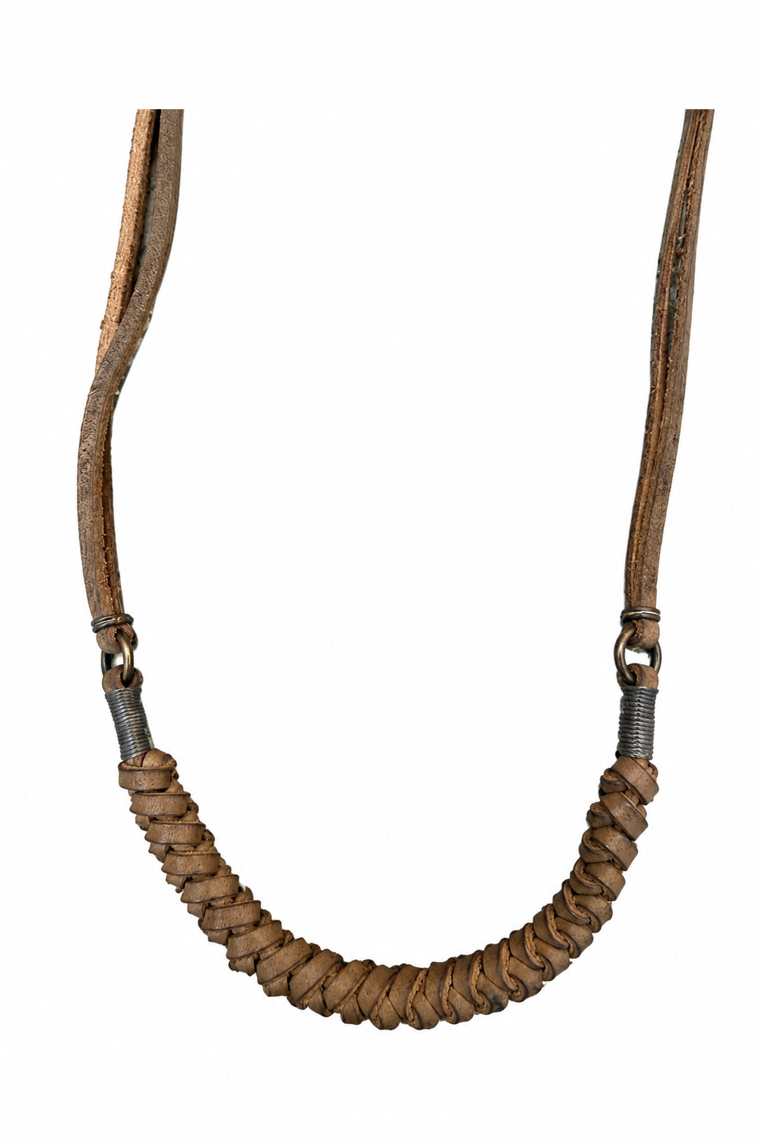 Ziggy Chen Leather Braid Necklace in brown — wrapped leather and ring detail