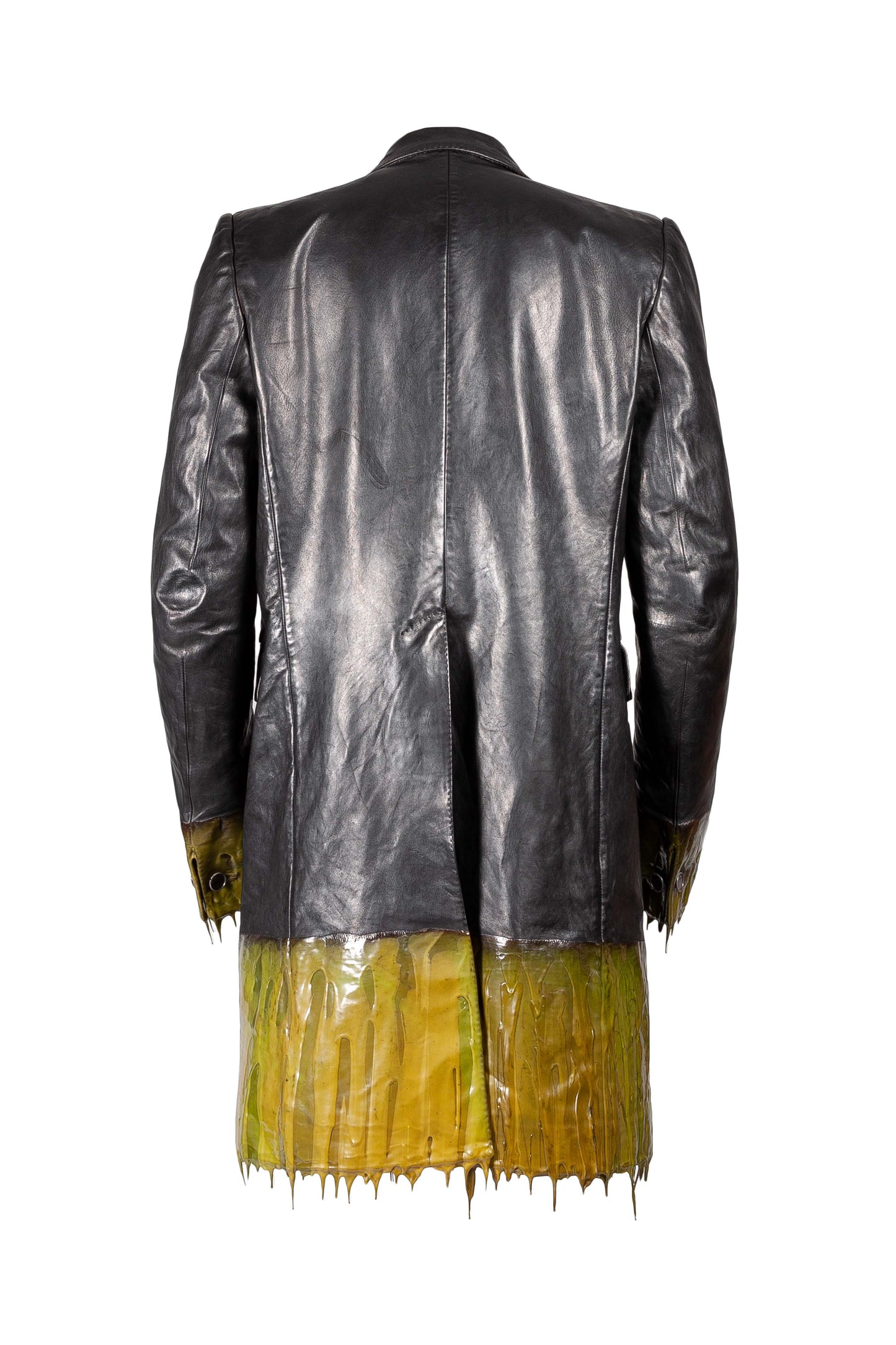 Object Dyed Lined Unlined 2 Button Leather Drip Rubber Long Jacket