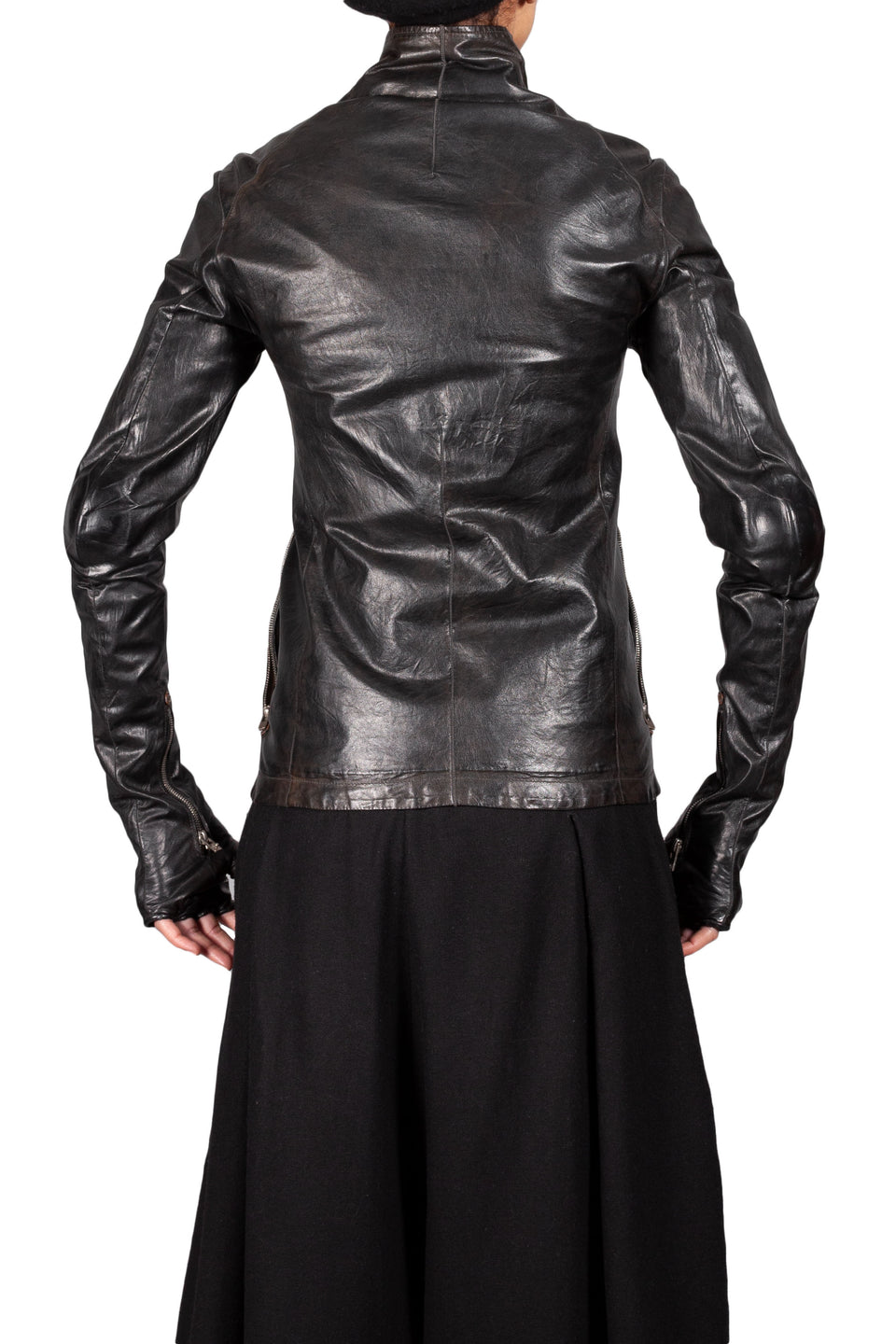 Object-Dyed Arthostic Elbow and Hands Leather Jacket