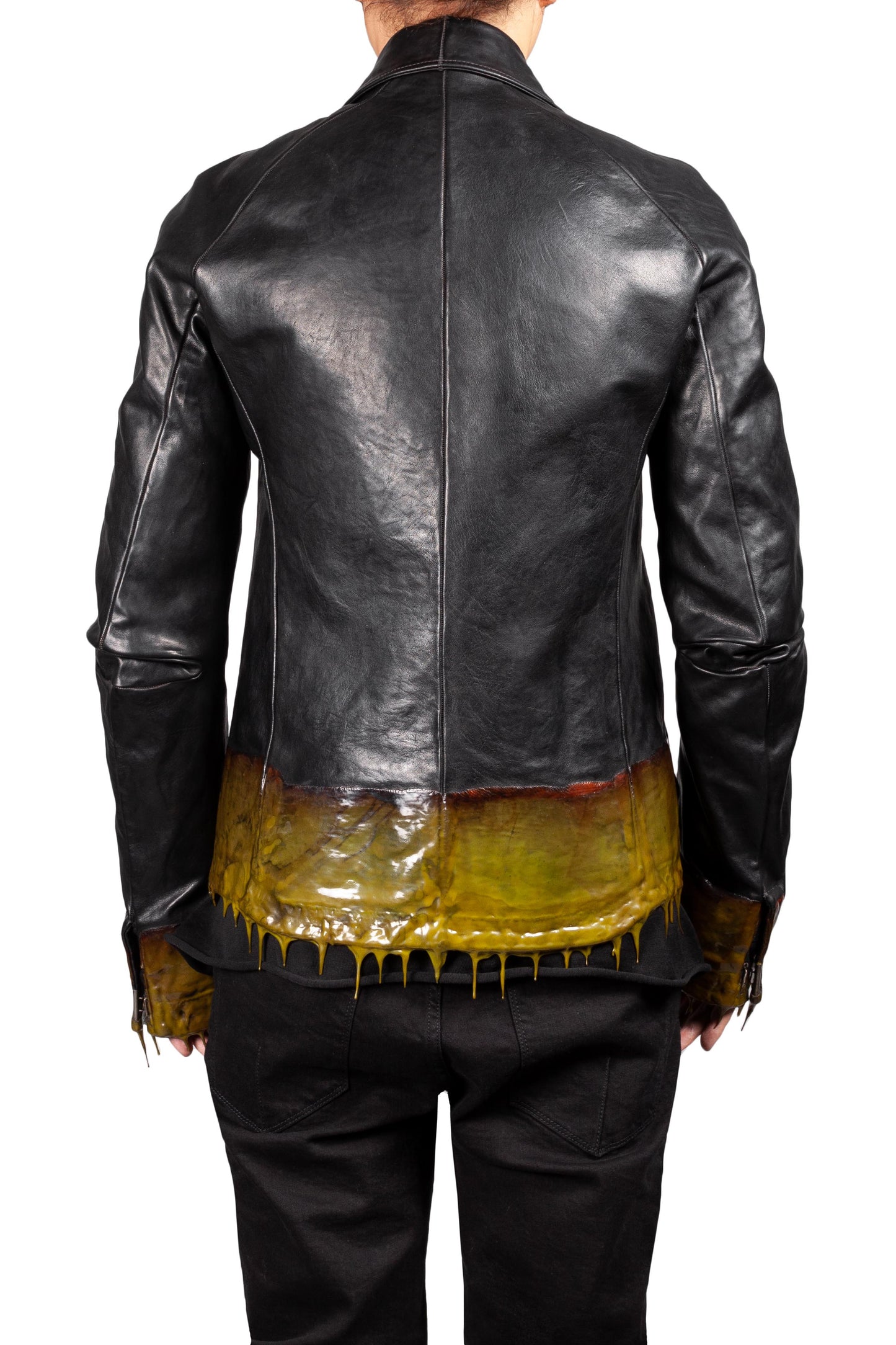 Object Dyed Lined Drip Rubber Leather Jacket