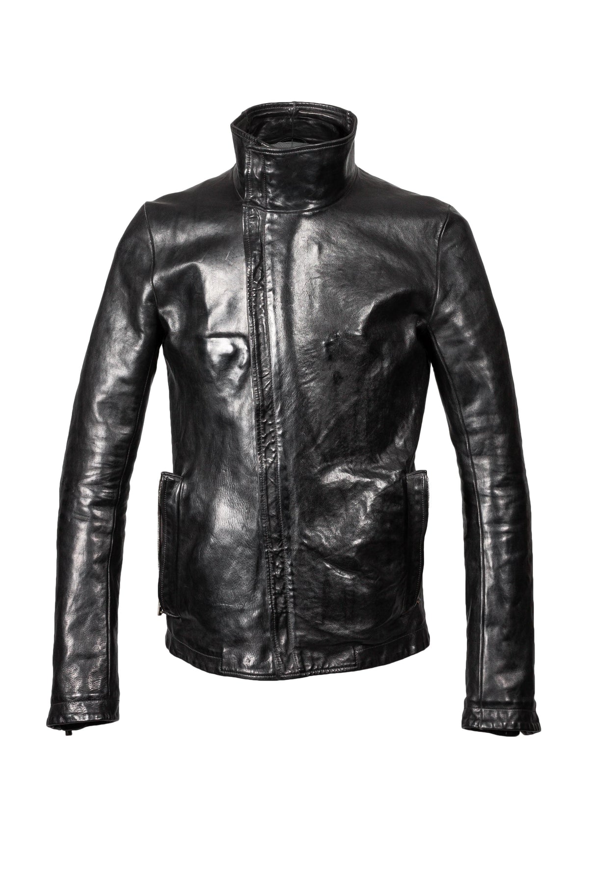 Object Dyed Lined Prosthetic Elbow High Neck Leather Jacket – The 