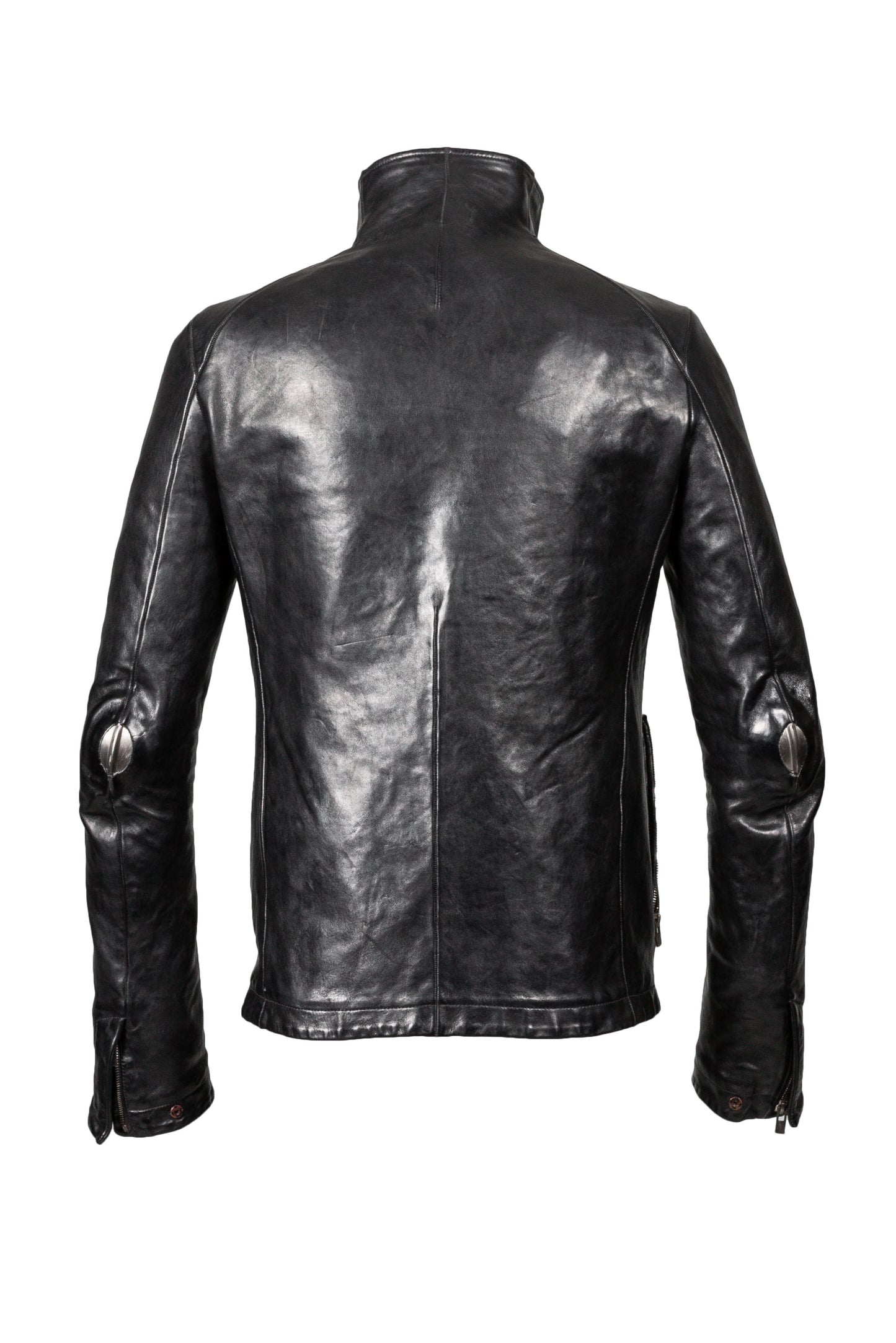 Object Dyed Lined Prosthetic Elbow High Neck Leather Jacket – The ...